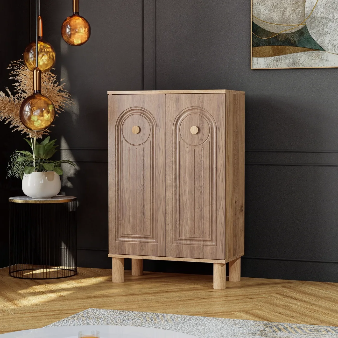 Bohem Atlantic Pine - Walnut Shoe Cabinet with 2 Doors