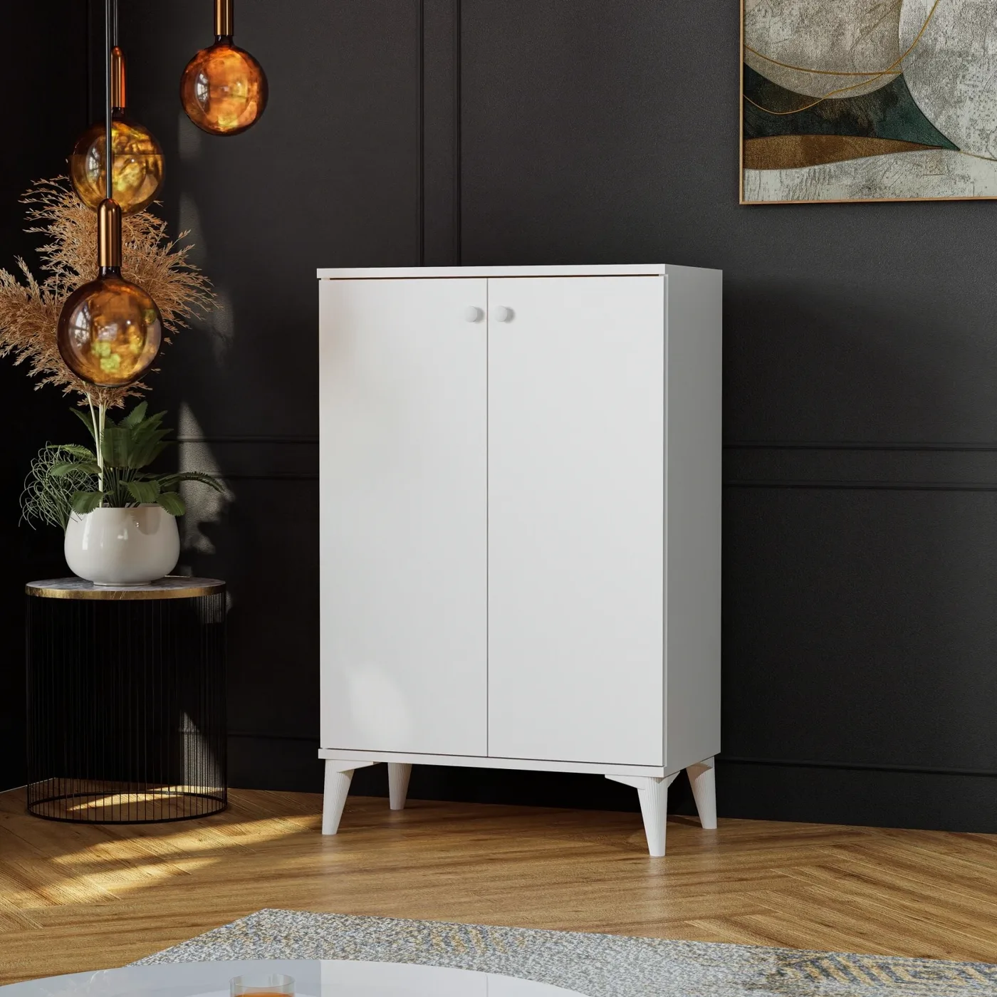 White Shoe Cabinet with 2 Doors