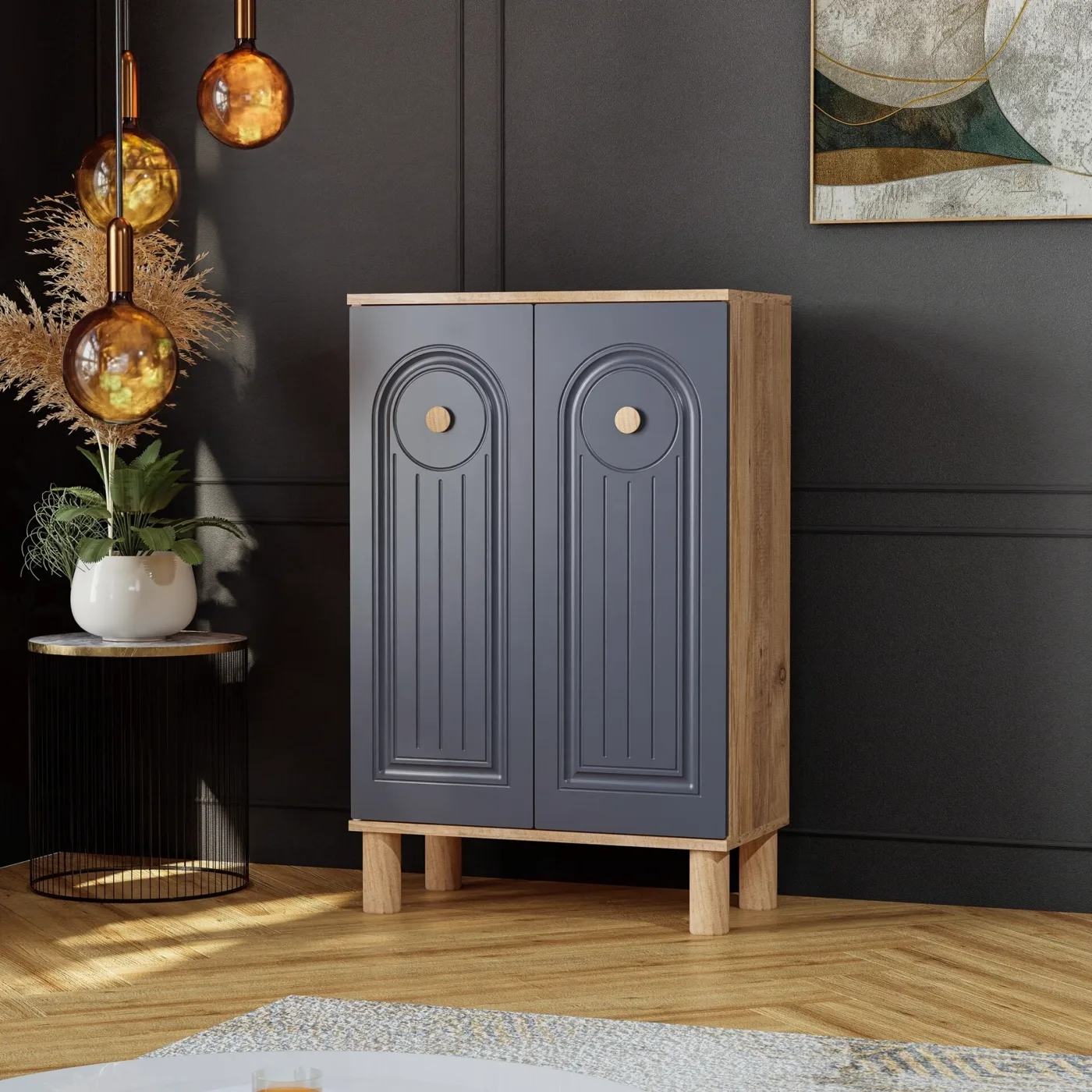 Bohem Atlantic Pine - Anthracite Shoe Cabinet with 2 Doors