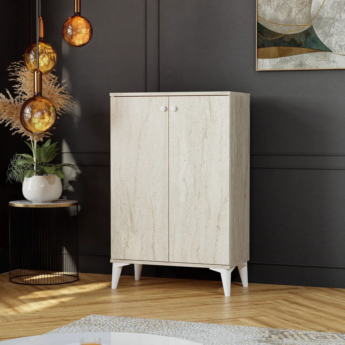 Travertine Shoe Cabinet with 2 Doors