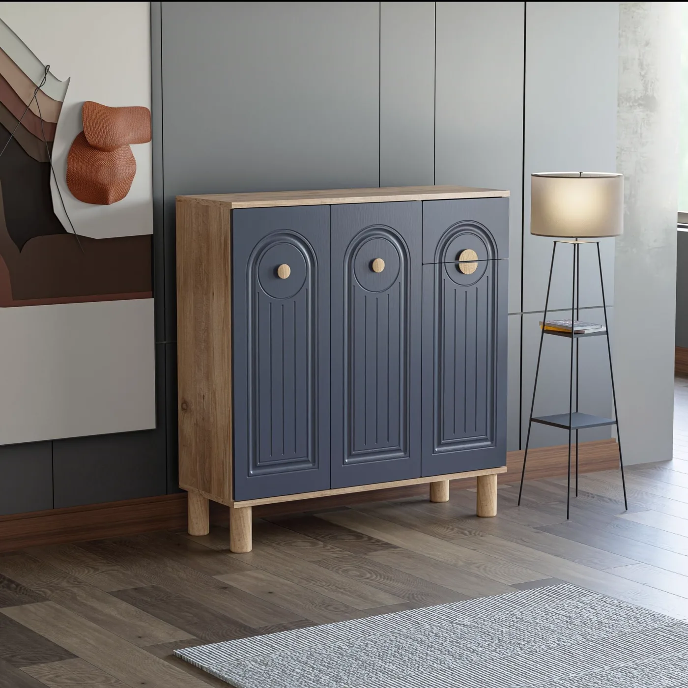Bohem Atlantic Pine - Anthracite Shoe Cabinet with 3 Doors