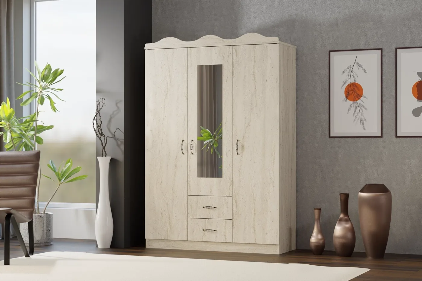 Armoire 3 portes crown top - travertin