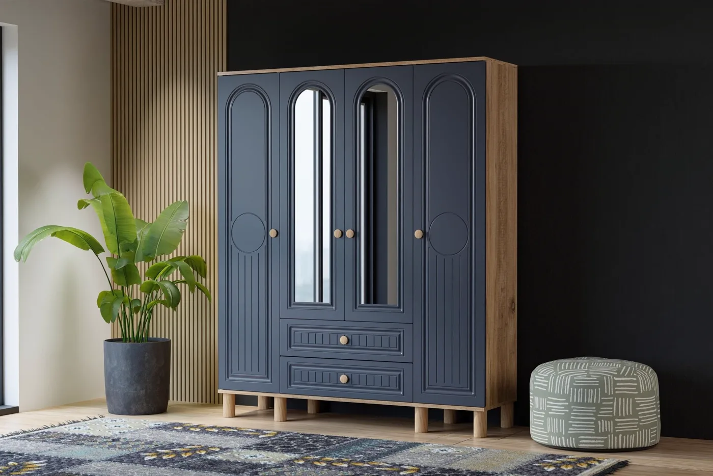 Bohem 4 Kapılı Dolap - Atlantik Çam / Antrasit