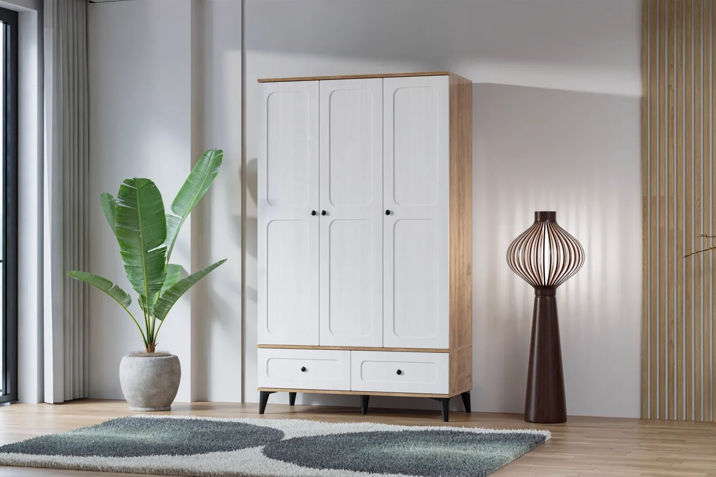 Carina Vintage 3 Kapılı Dolap - Atlantik Çam / Beyaz