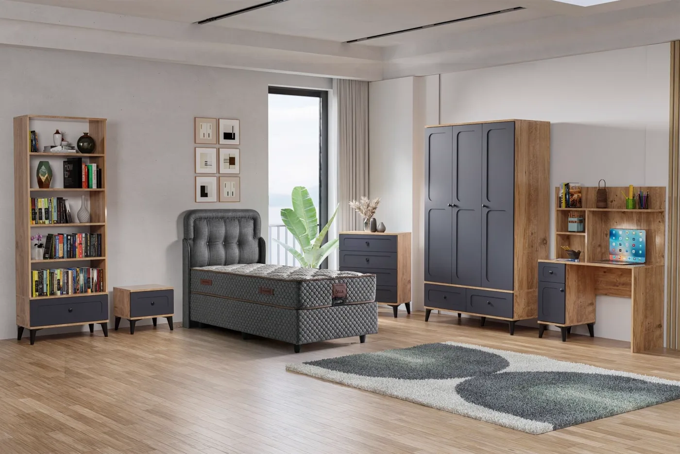Carina Vintage Genç Odası Takımı - Atlantik Çam / Antrasit