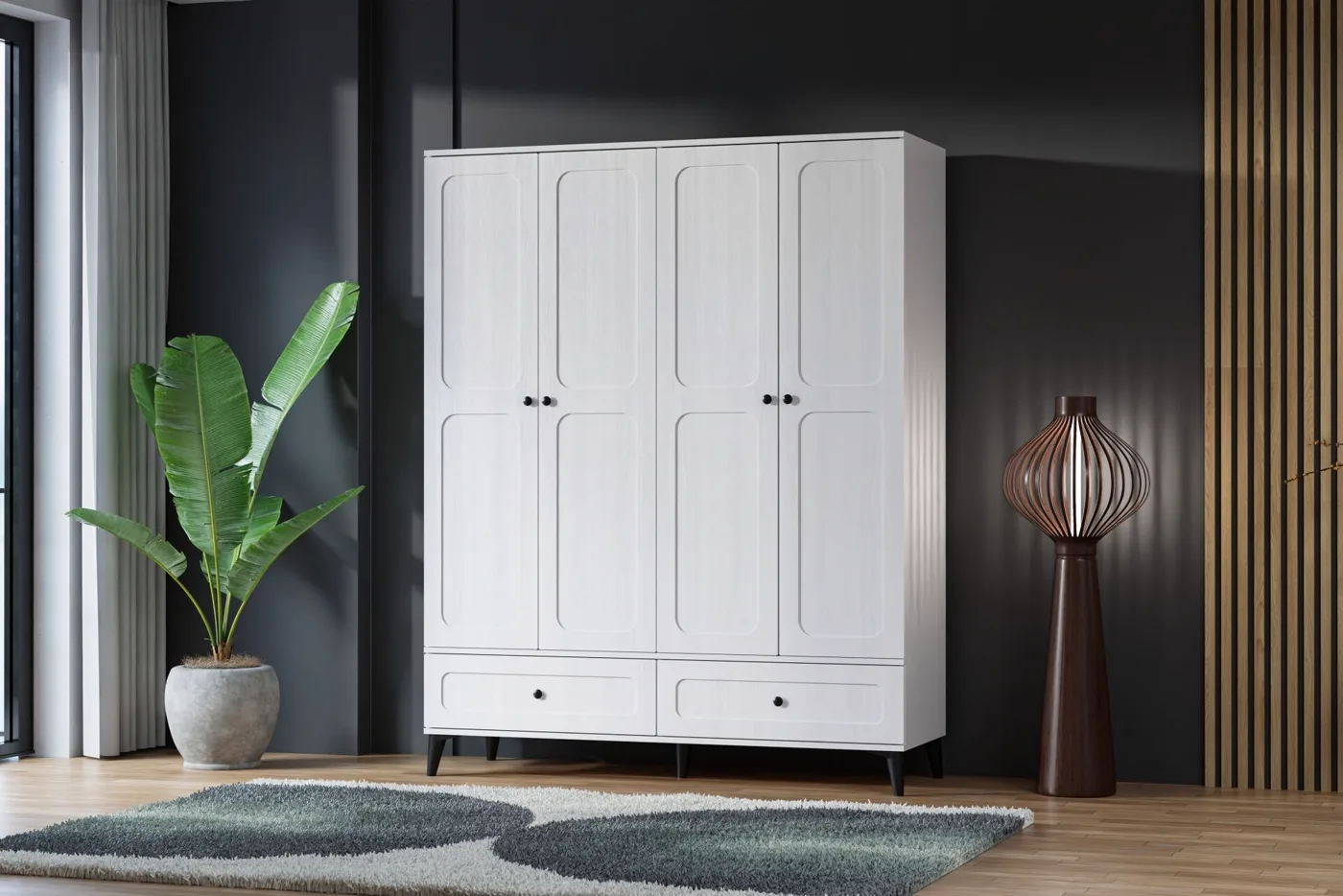 Armoire Carina Vintage 4 portes - blanc