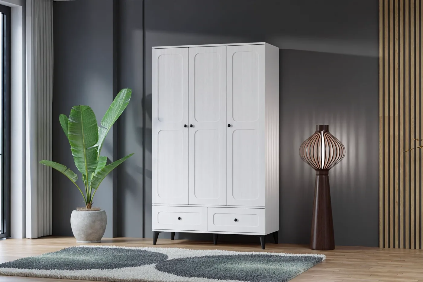 Armoire Carina Vintage 3 portes - blanc