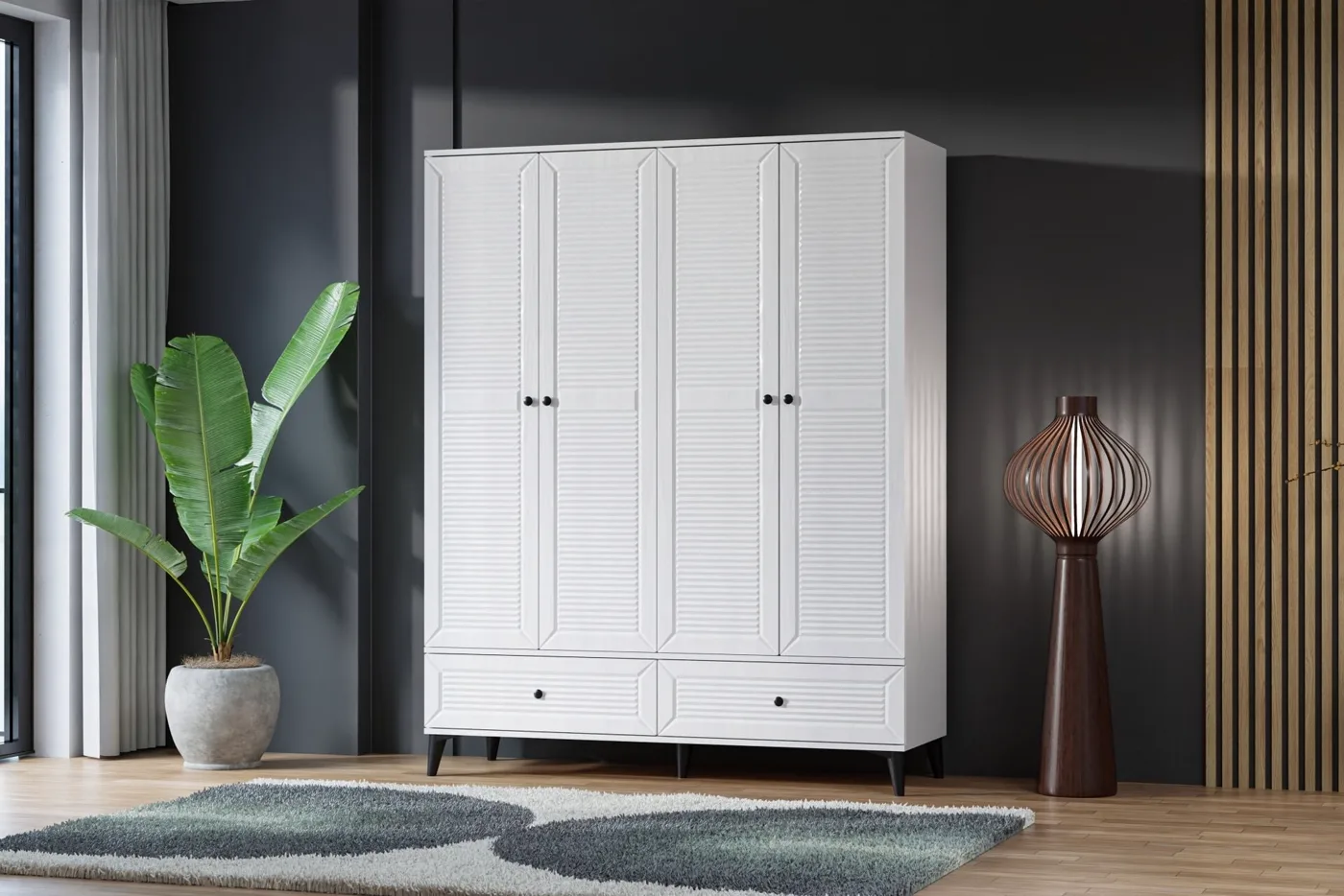 Armoire Carina Naz 4 portes - blanc