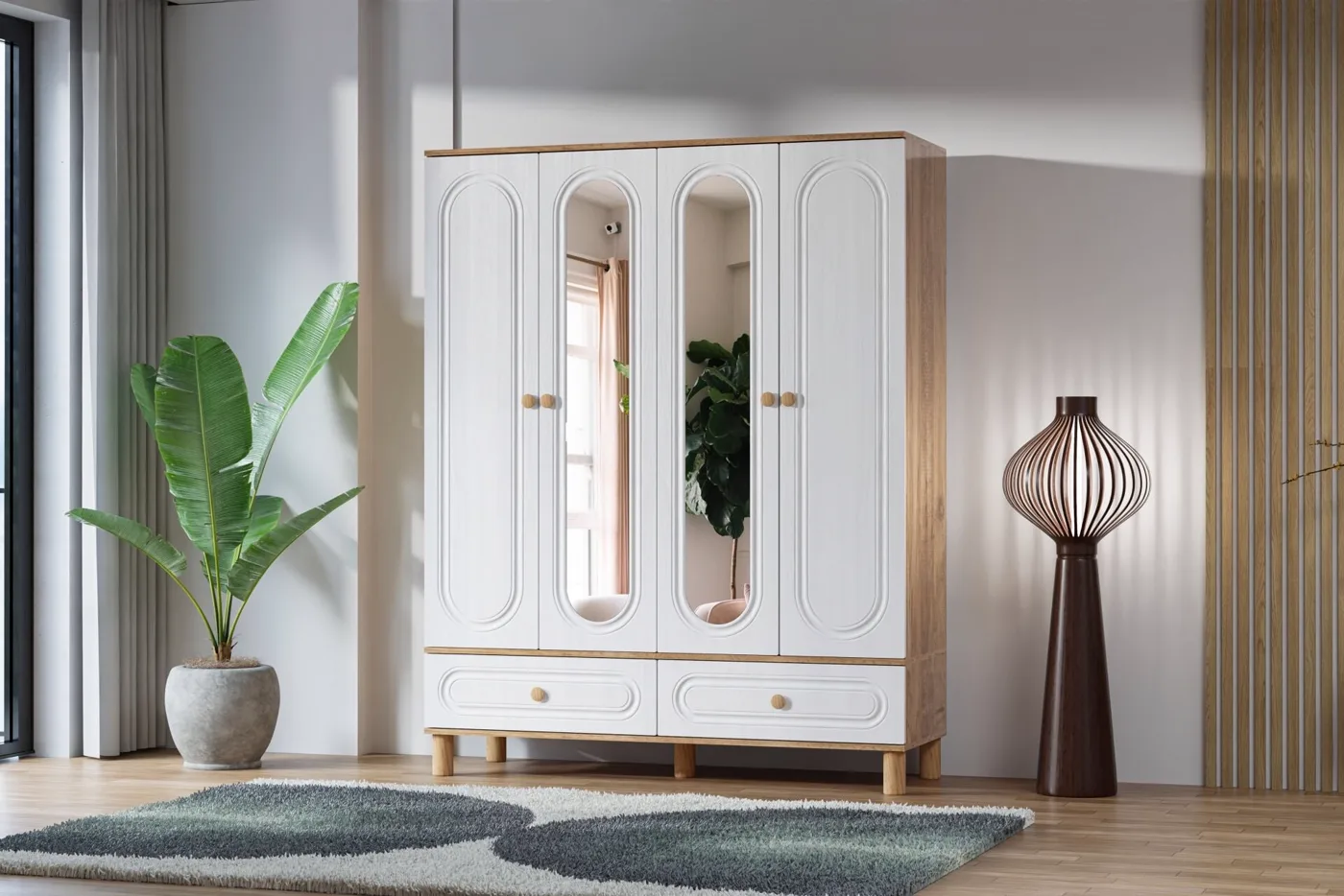 Armoire Carina Bohem 4 portes - pin atlantique / blanc