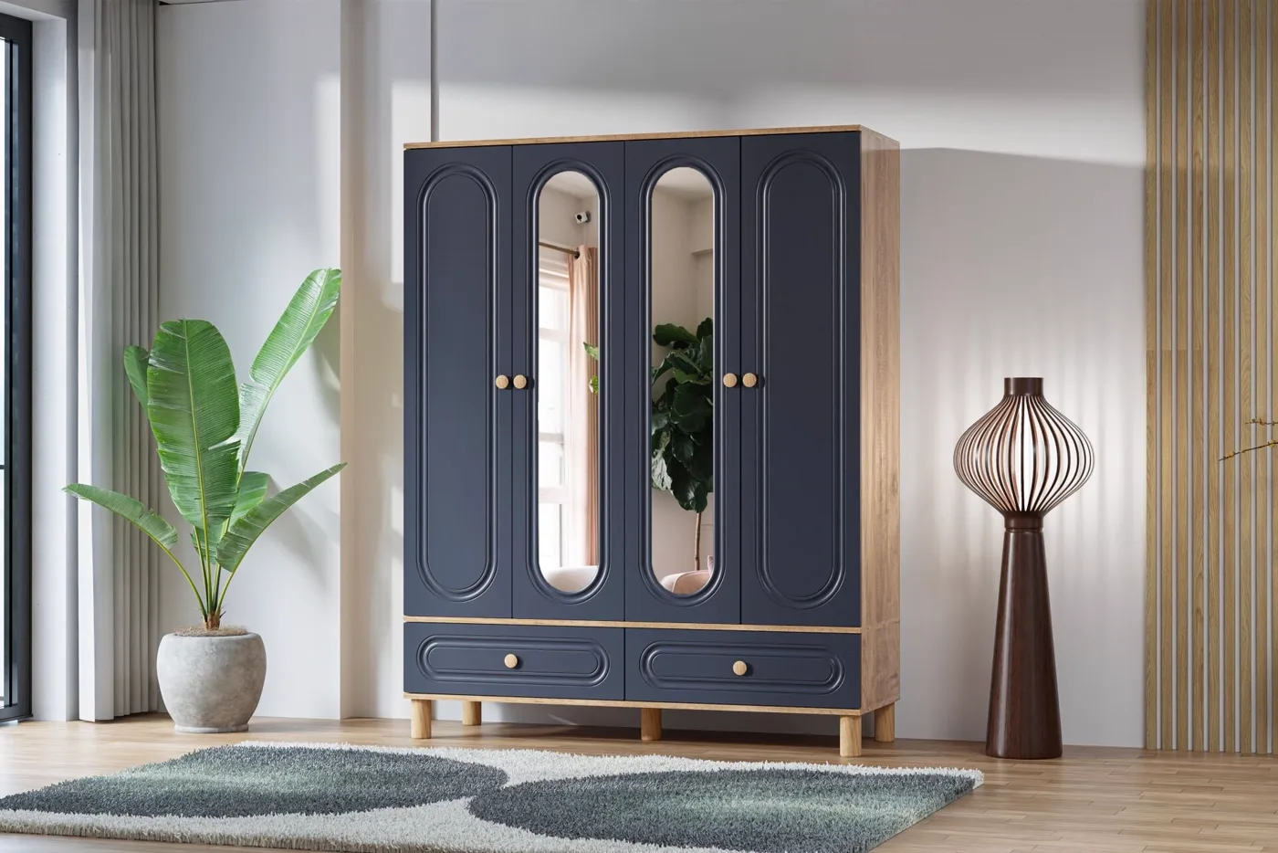 Armoire Carina Bohem 4 portes - pin atlantique / anthracite