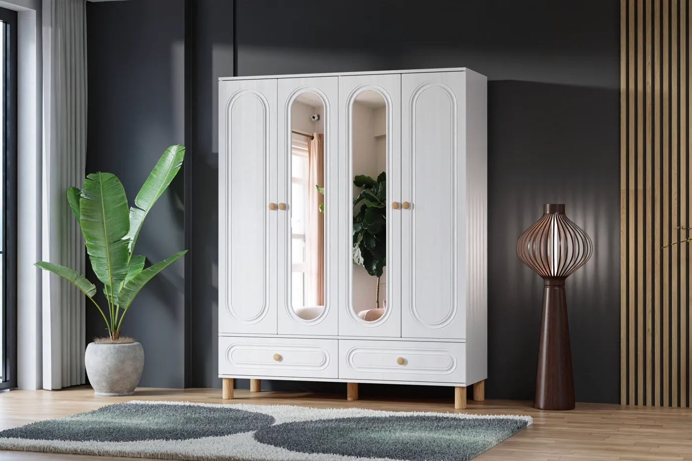 Armoire Carina Bohem 4 portes - blanc