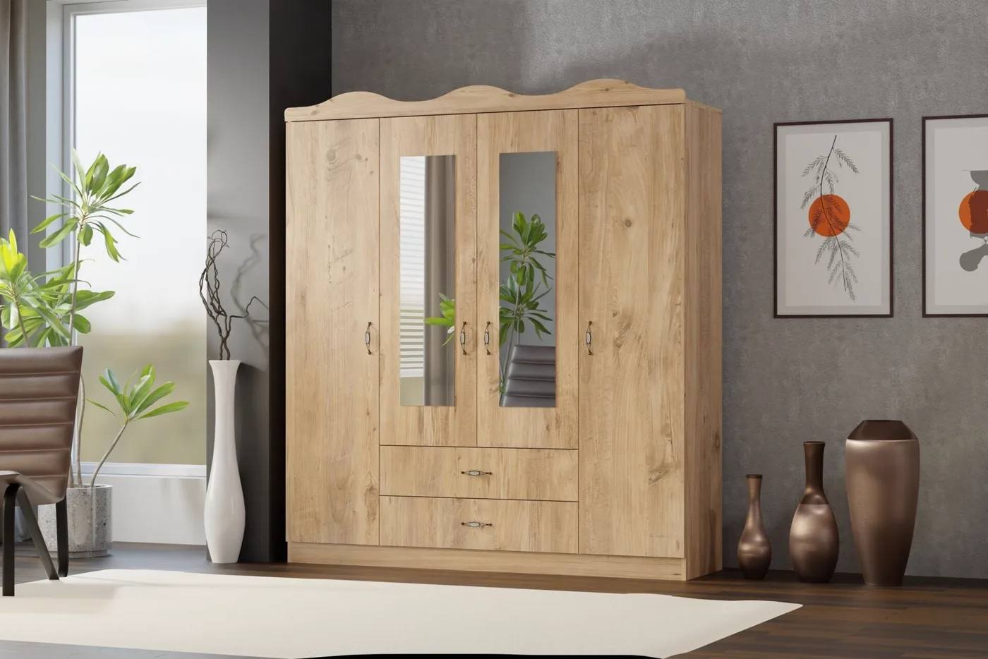 Armoire 4 portes couronnée - pin atlantique