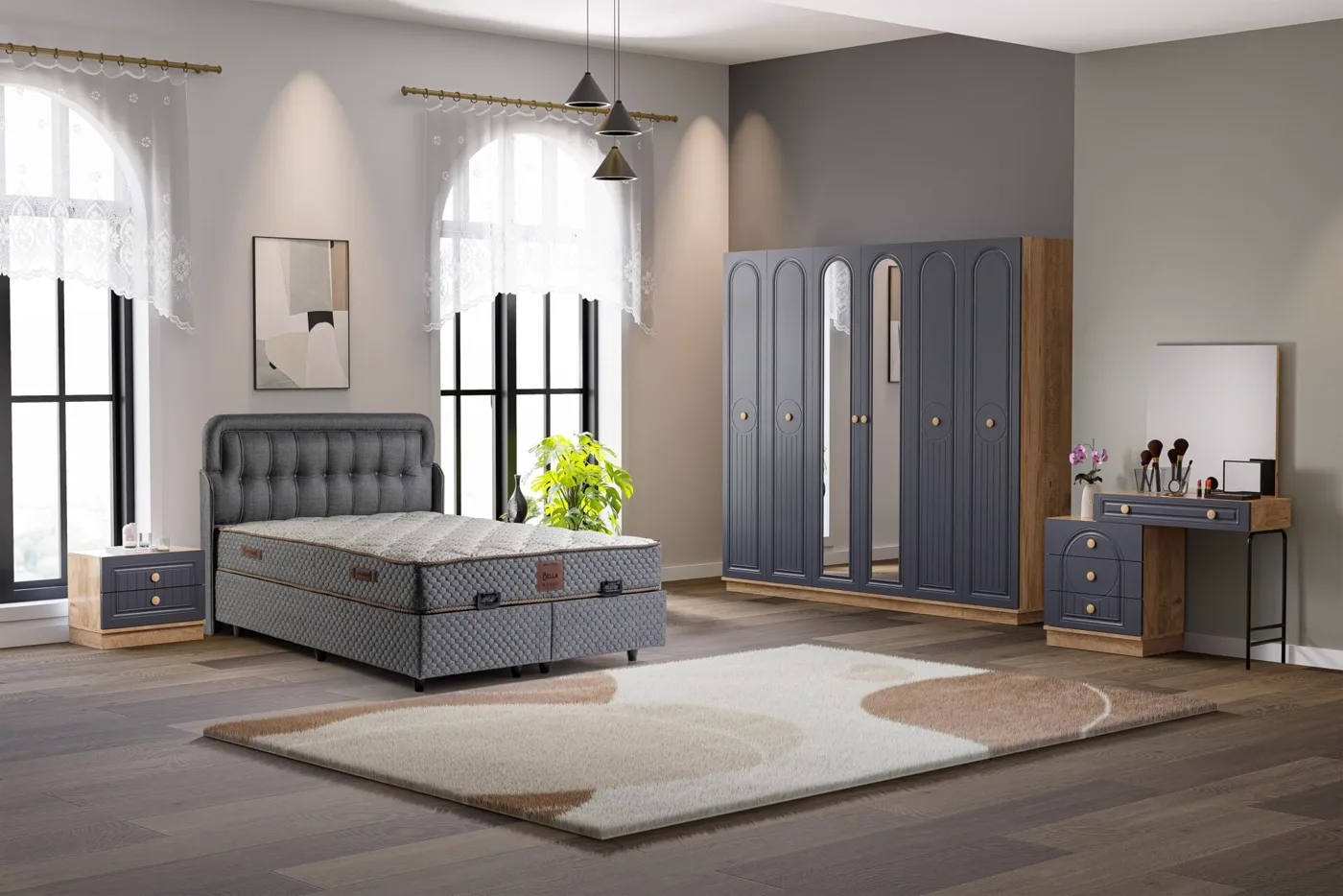 Ensemble chambre Bohem 100% MDF - pin atlantique / anthracite