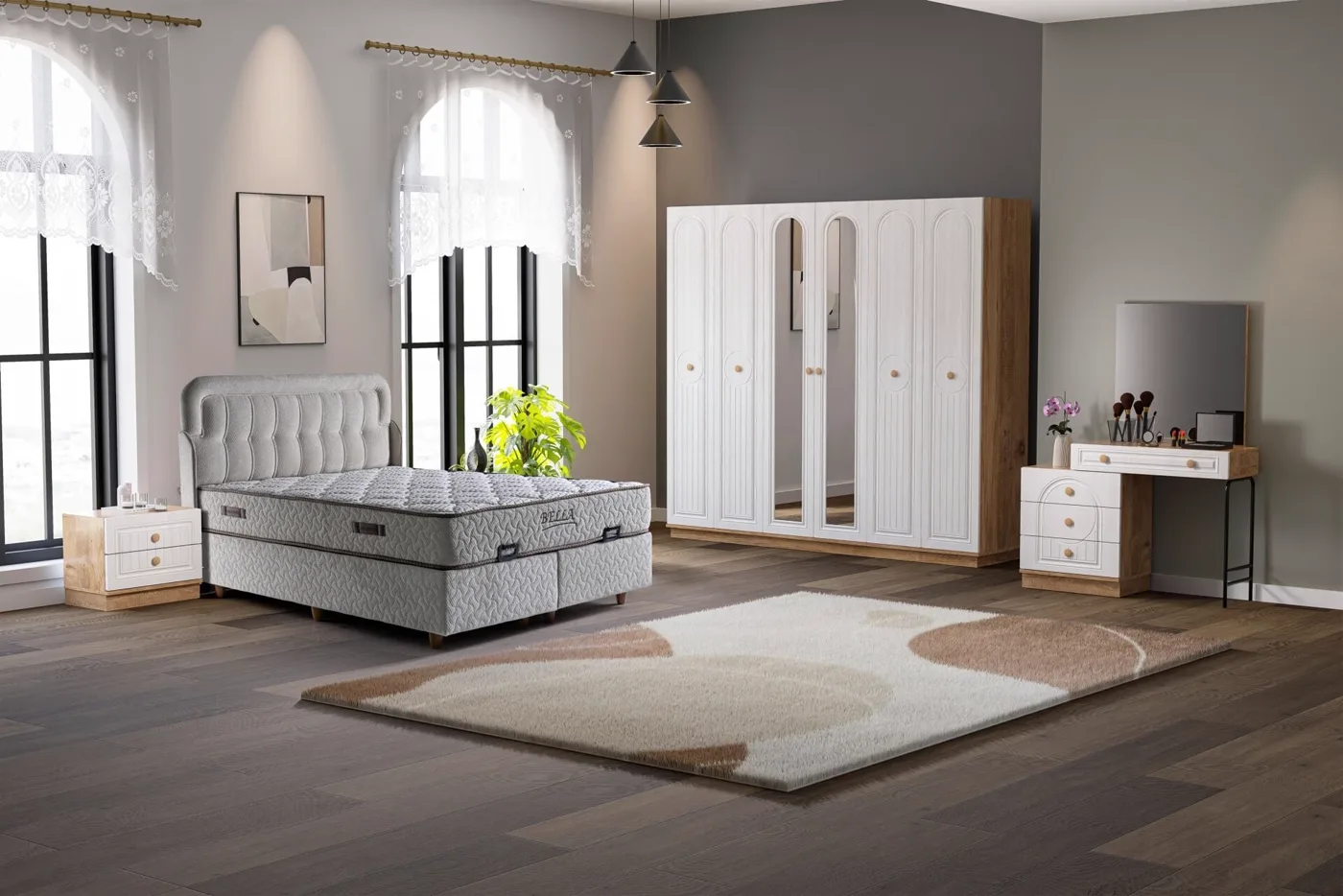 Bohem Yatak Odası Takımı %100 MDF - Atlantik Çam / Beyaz