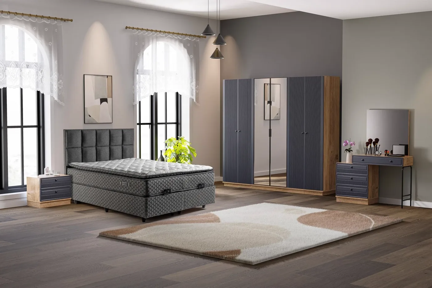 Defne Yatak Odası Takımı %100 MDF - Atlantik Çam / Antrasit