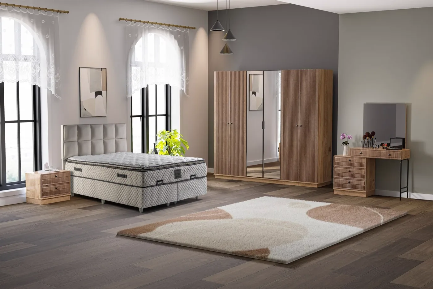 Defne Yatak Odası Takımı %100 MDF - Atlantik Çam / Ceviz