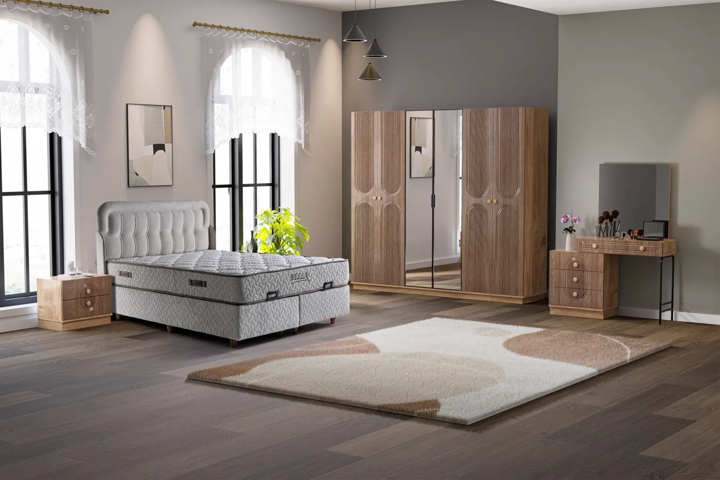 Mira Yatak Odası Takımı %100 MDF - Atlantik Çam / Ceviz