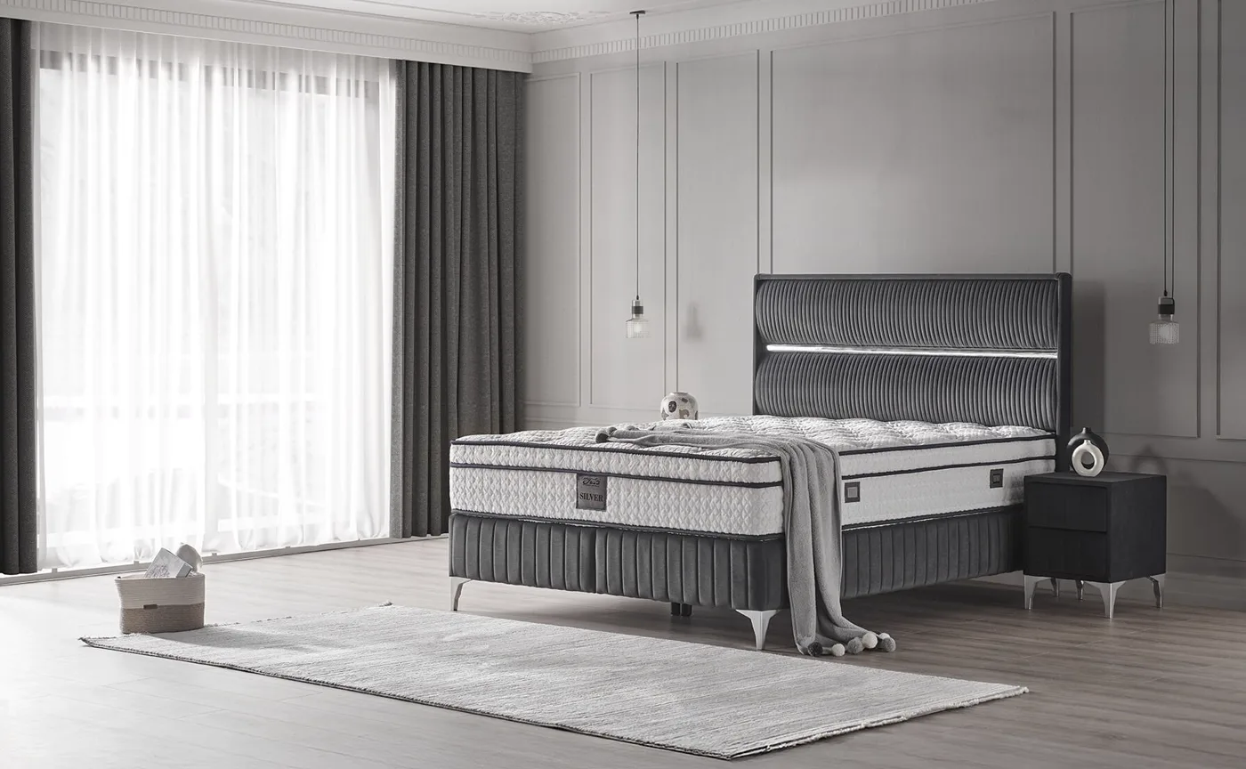 Silver 160x200 tweepersoons matras, boxspring, hoofdbord set
