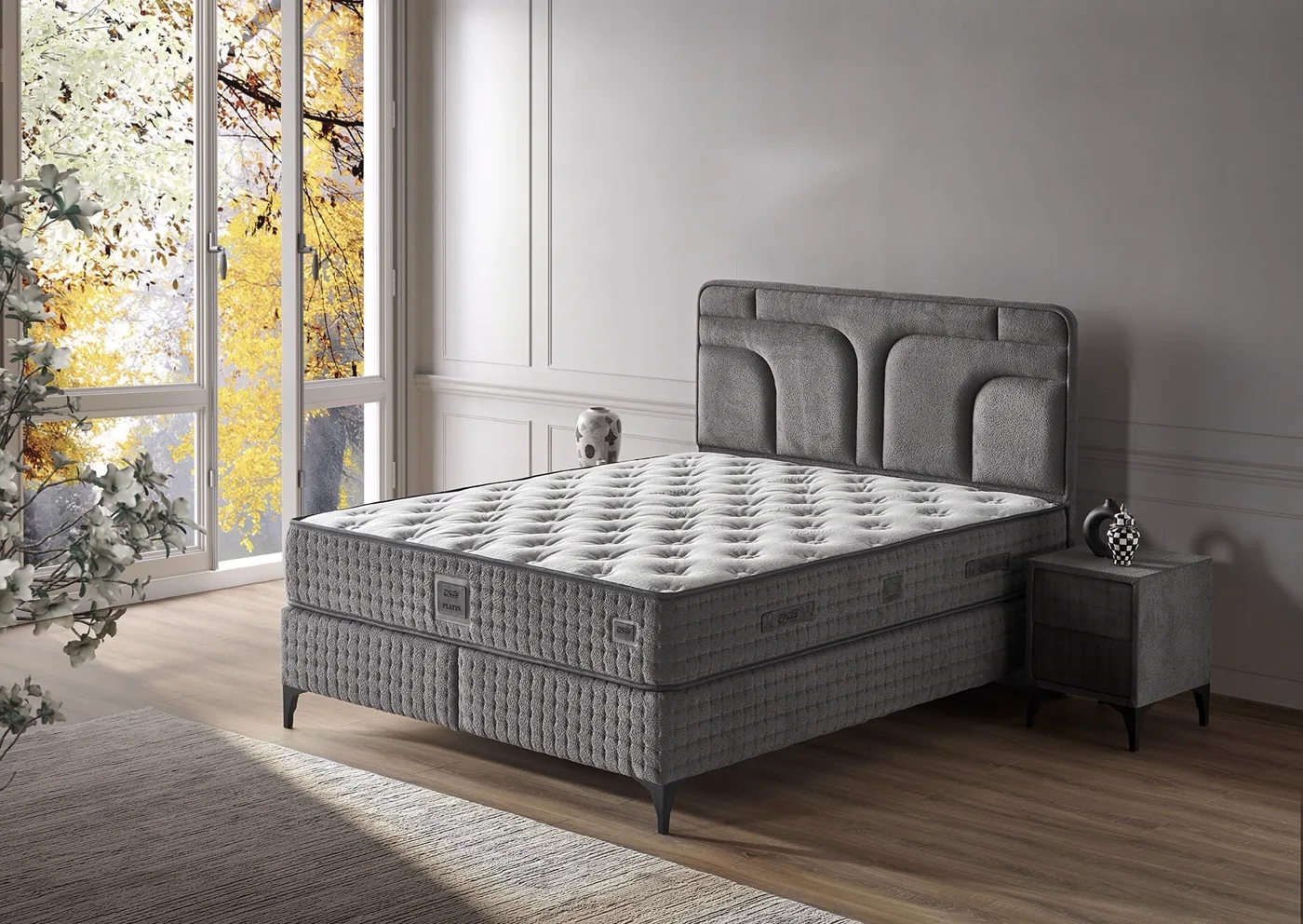 Platin 160x200 Çift Kişilik Yatak, Baza, Başlık Seti