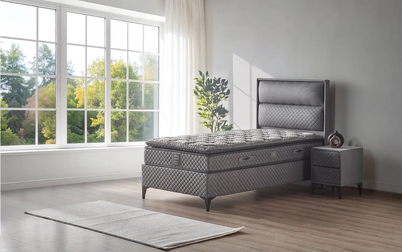Royal 90x190 ensemble matelas 1 place, sommier et tête de lit