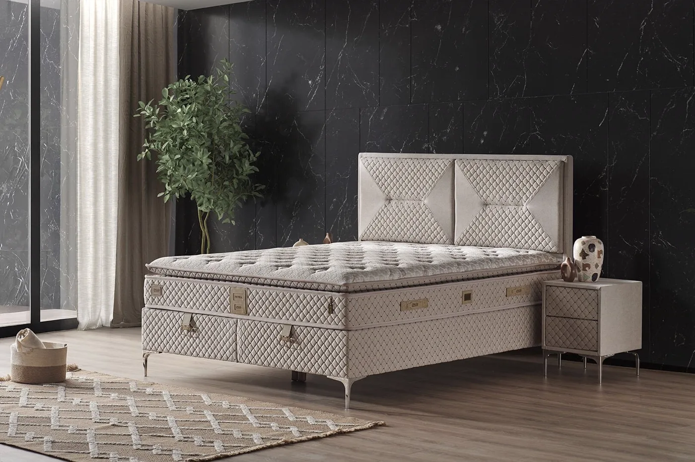 Petra 160x200 tweepersoons matras, boxspring en hoofdbord set