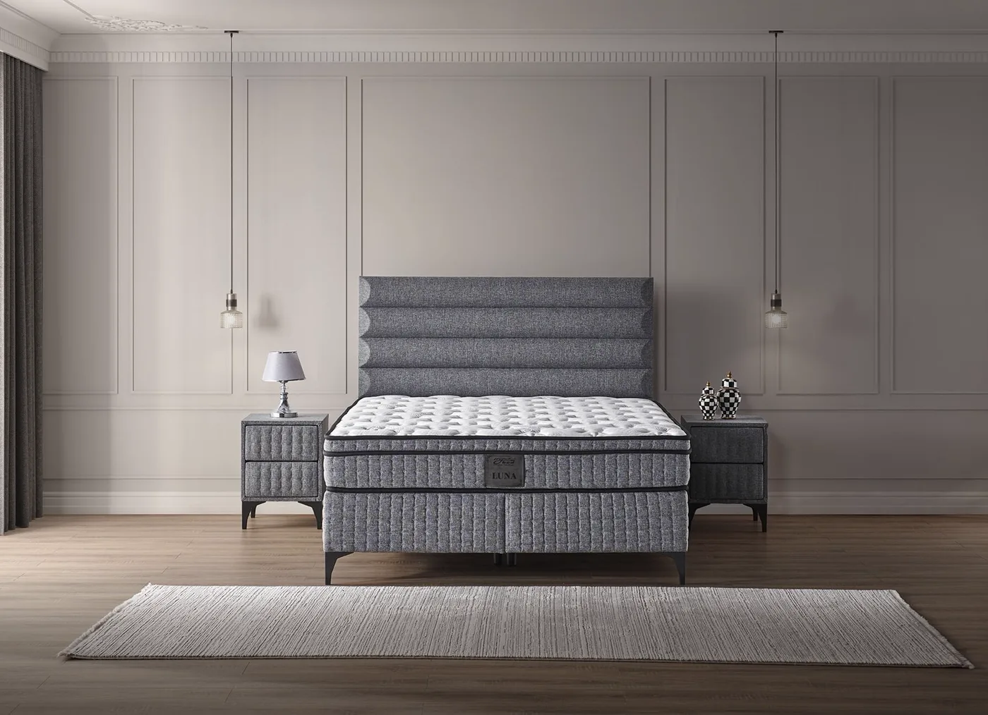 Luna 140x190 Çift Kişilik Yatak, Baza, Başlık Seti