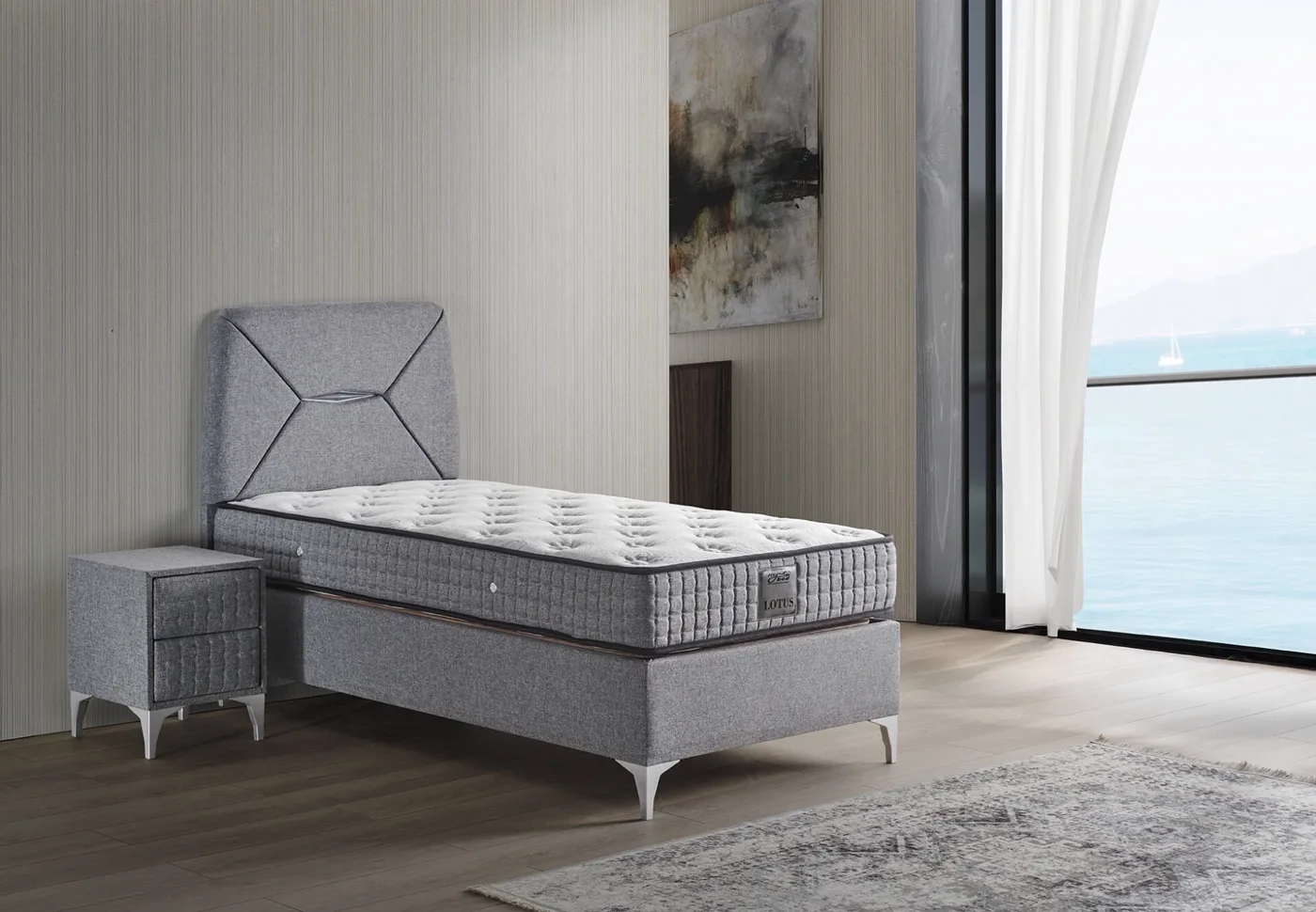 Lotus 100x200 matelas 1 place, sommier, ensemble tête de lit
