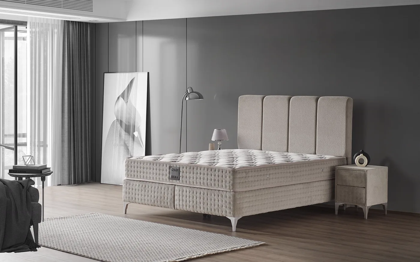 Hera 140x190 Çift Kişilik Yatak, Baza, Başlık Seti