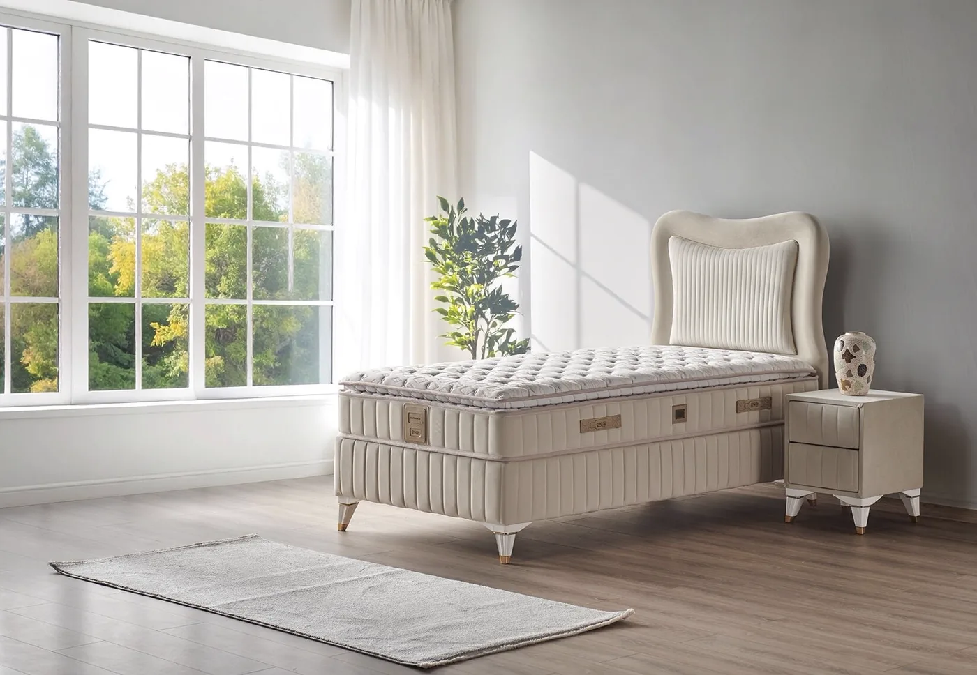 Elegance ensemble matelas 1 place, sommier et tête de lit