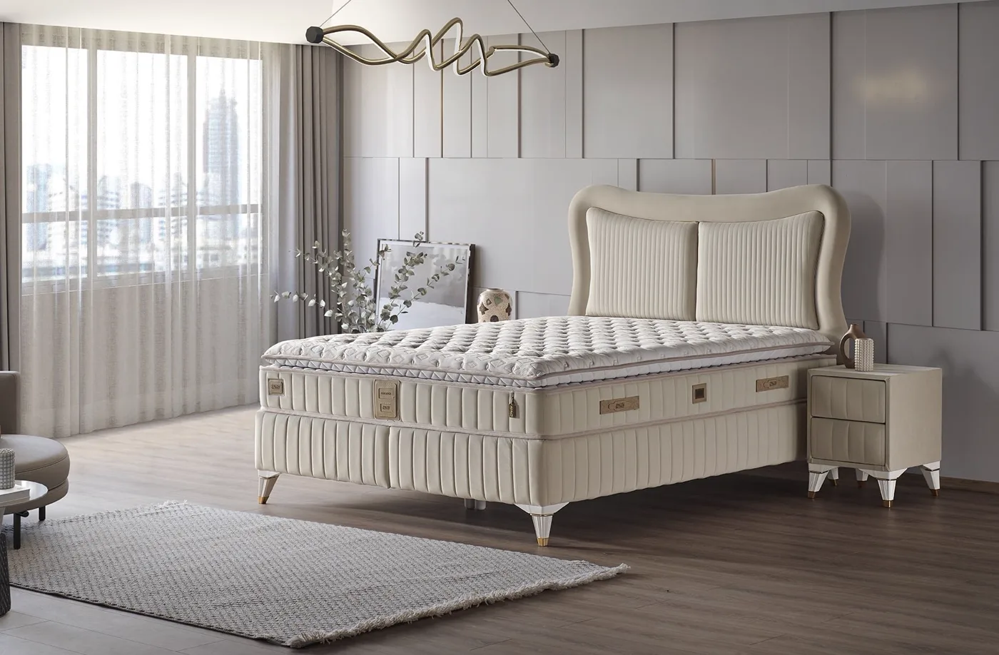 Elegance 140x190 Çift Kişilik Yatak, Baza, Başlık Seti