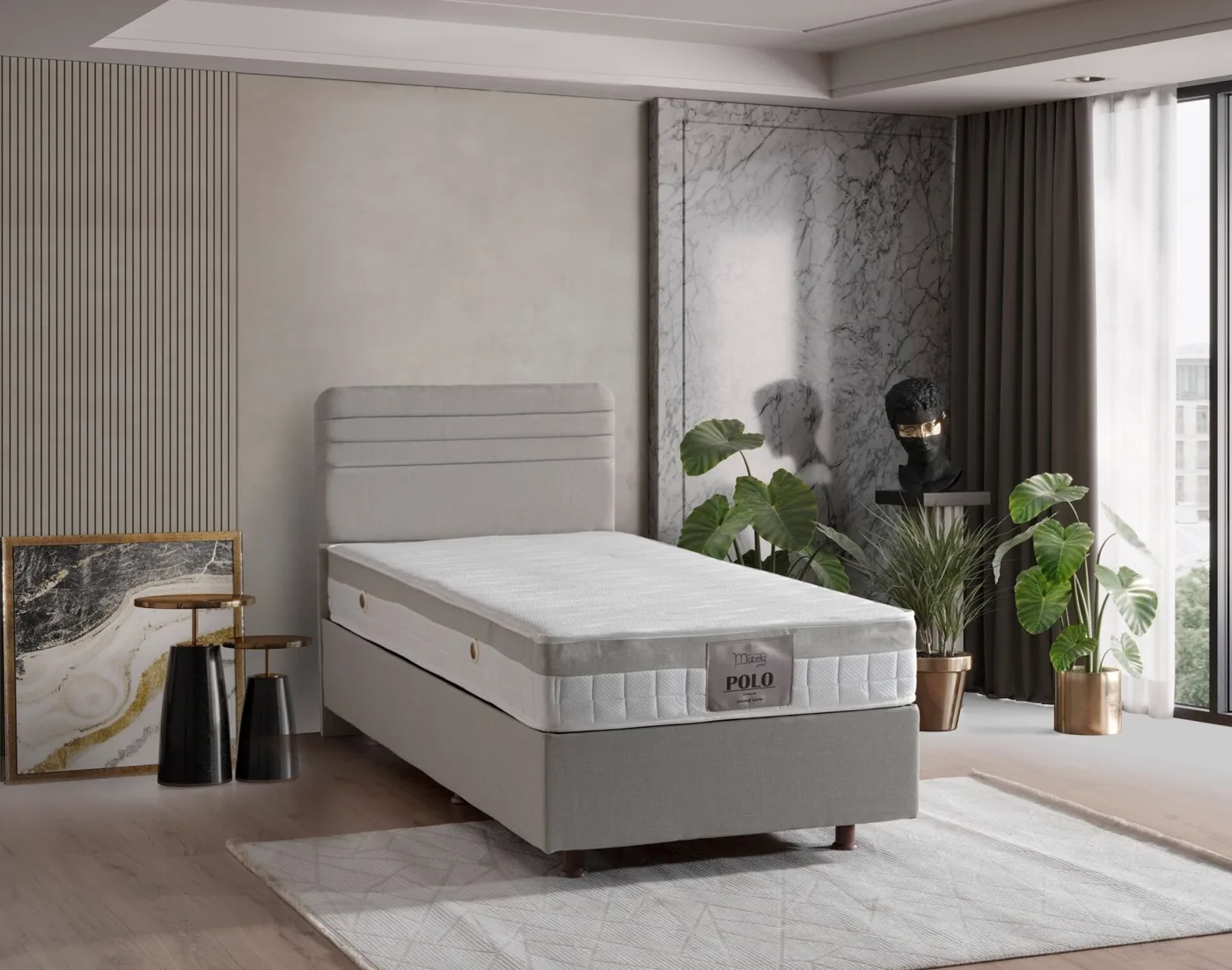 Polo Gri 100x200 Tek Kişilik Baza, Başlık Seti