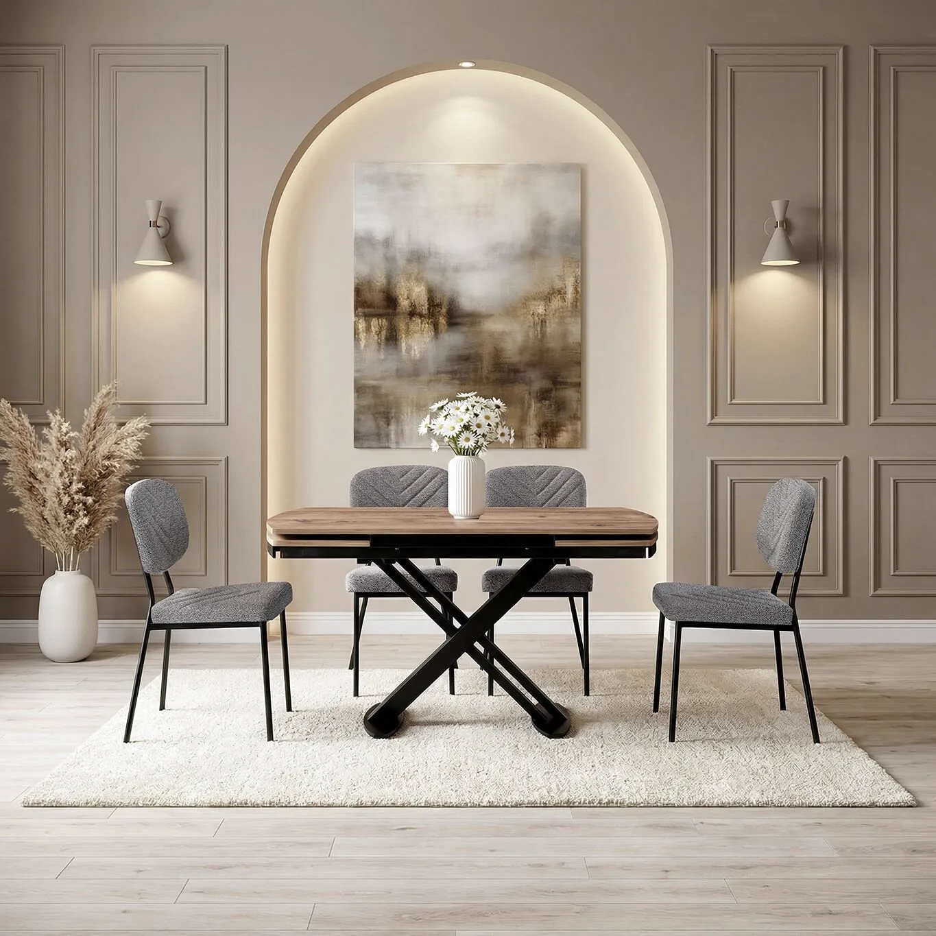 Ensemble table Galata antique et chaises Vira noires