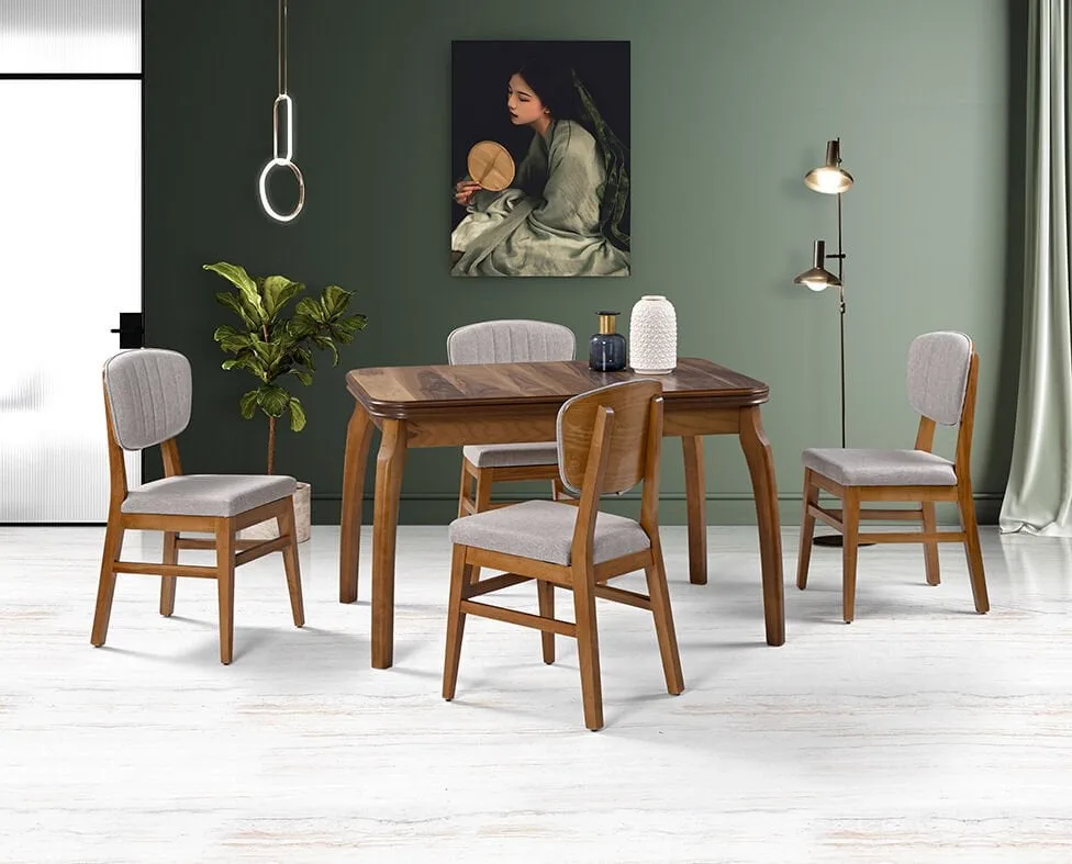 Manolya walnoot tafel en Manolya walnoot stoelenset