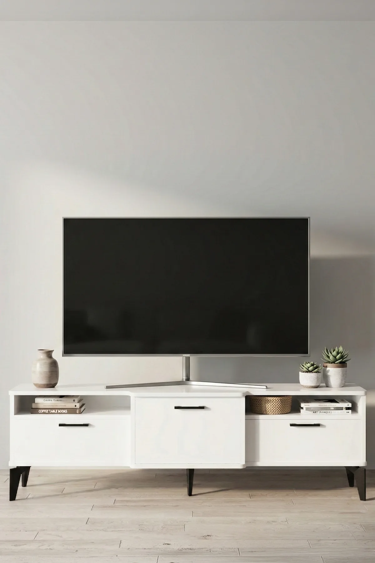 Mistral TV Sehpası Metalik Beyaz 160x40 cm