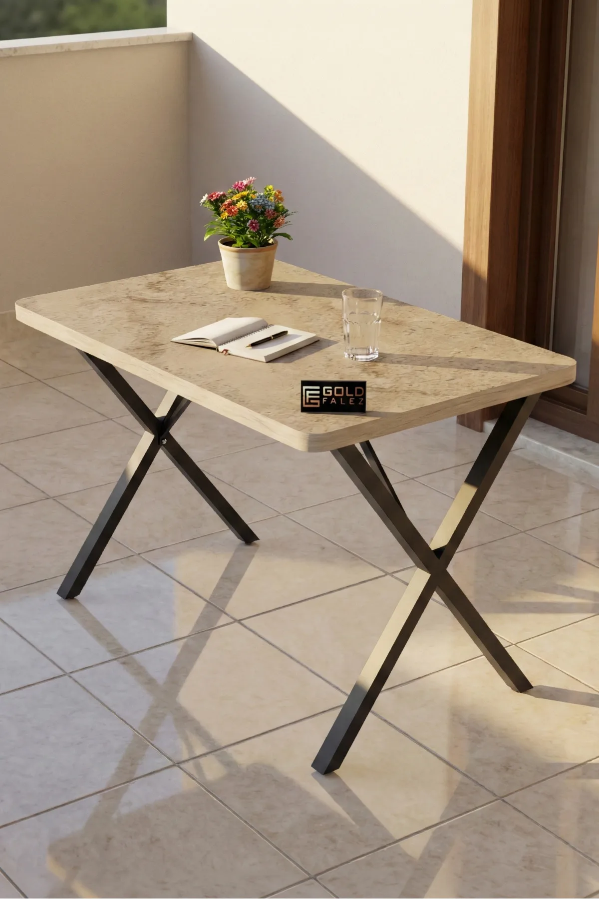 Mutfak Masası 110x70 cm Modern Ahşap Görünümlü Yemek Masası Ofis Bahçe Balkon Cafe Masa 9831 Travert