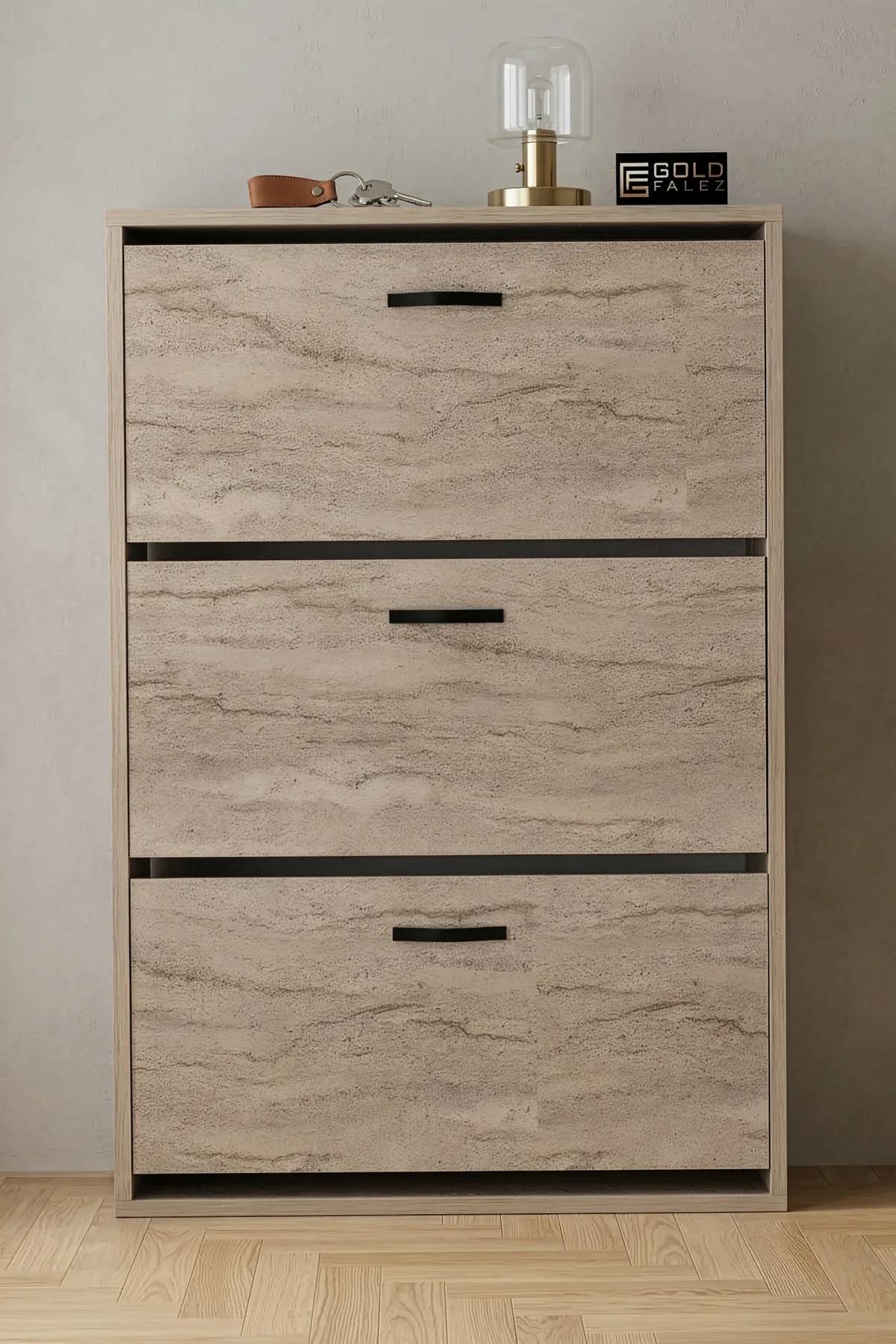 Düşer Kapaklı Ayakkabılık Ekru 74 cm