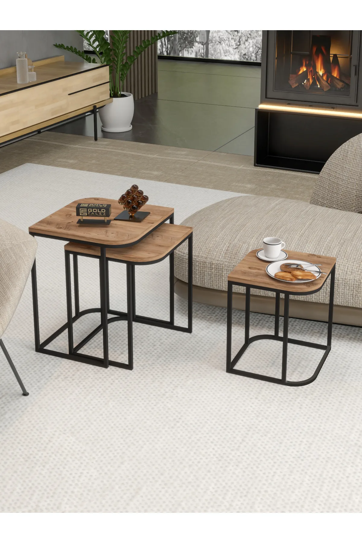 Damla Zigon Sehpa Kahverengi 3'lü