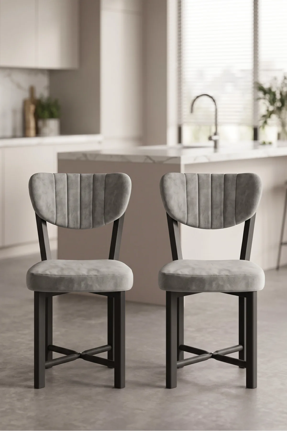 Sandalye 2 Adet Baby Face Kumaş Metal Ayak Modern Mutfak Sandalyesi Cafe Balkon Ofis Elma 9810 Gri
