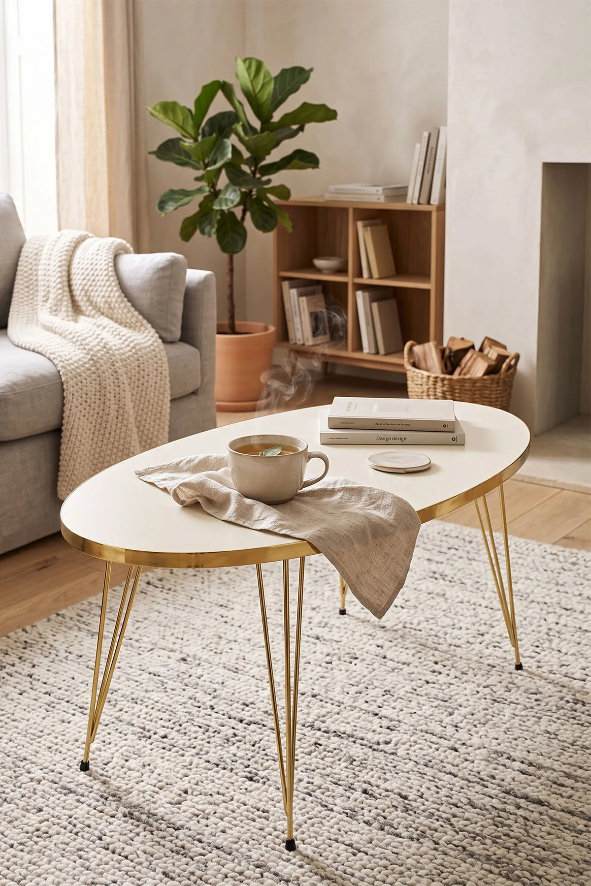 Orta Sehpa Elips Gold Krem Tel