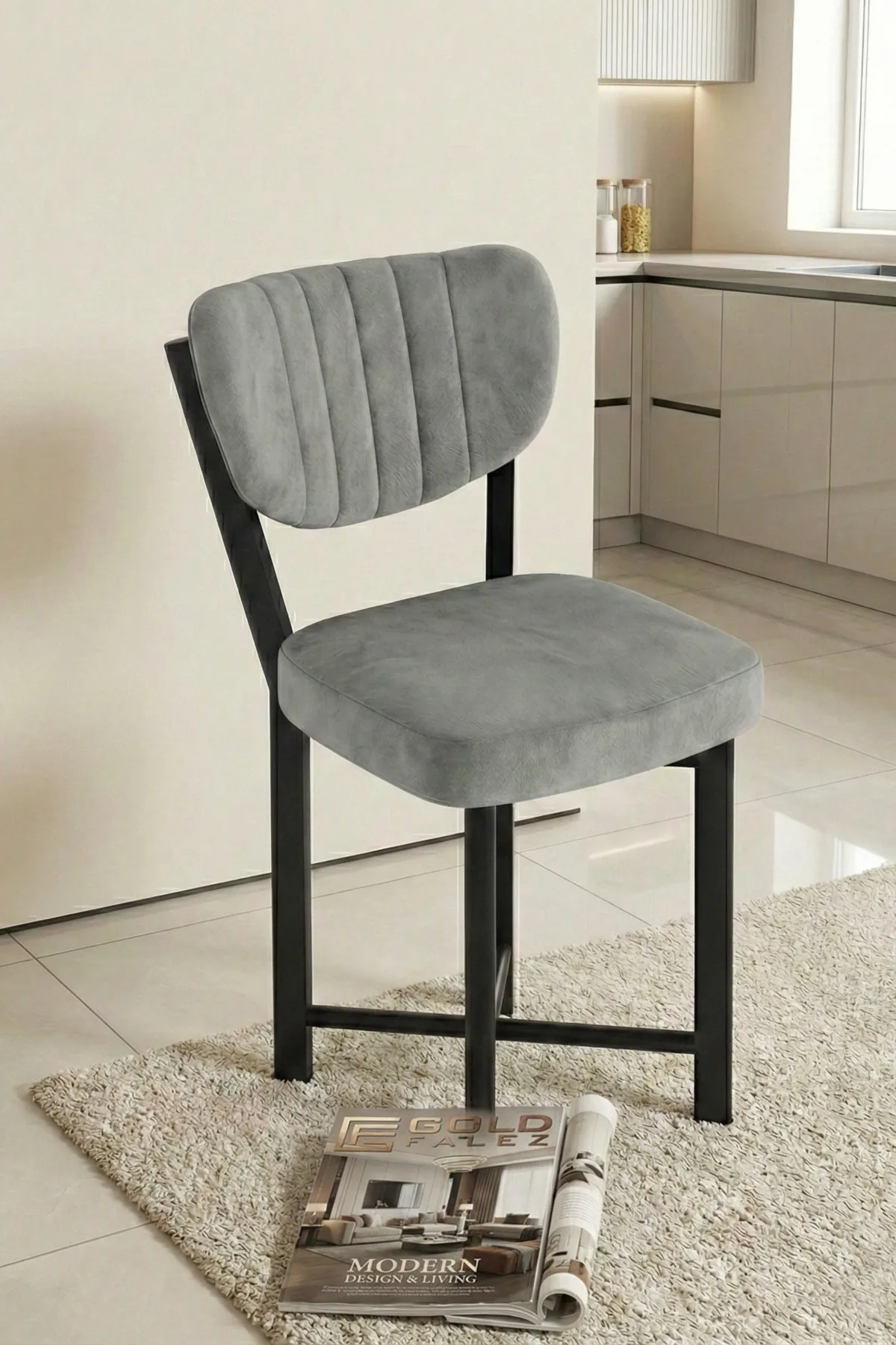 Sandalye 1 Adet Baby Face Kumaş Metal Modern Mutfak Sandalyesi Cafe Balkon Ofis Elma 9814 Gri