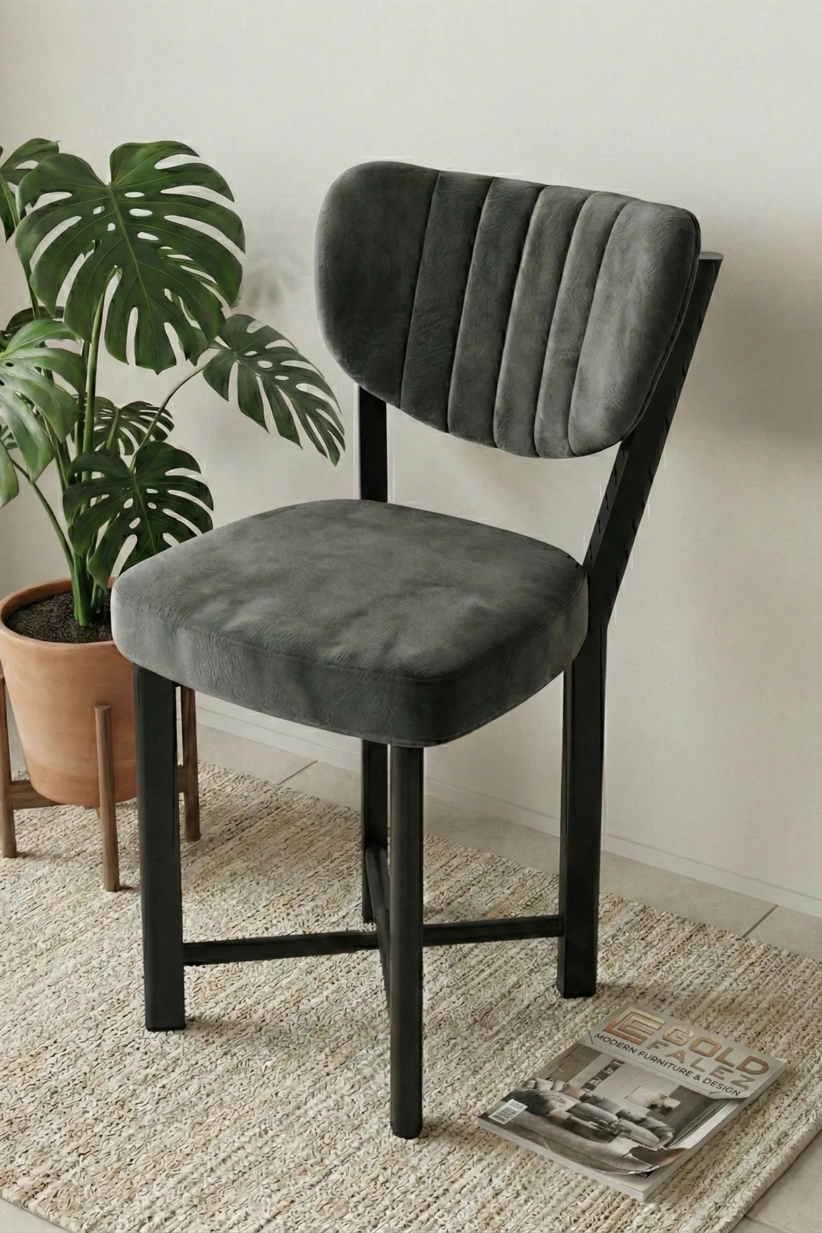 Sandalye 1 Adet Baby Face Kumaş Metal Modern Mutfak Sandalyesi Cafe Balkon Ofis Elma 9815 Antrast