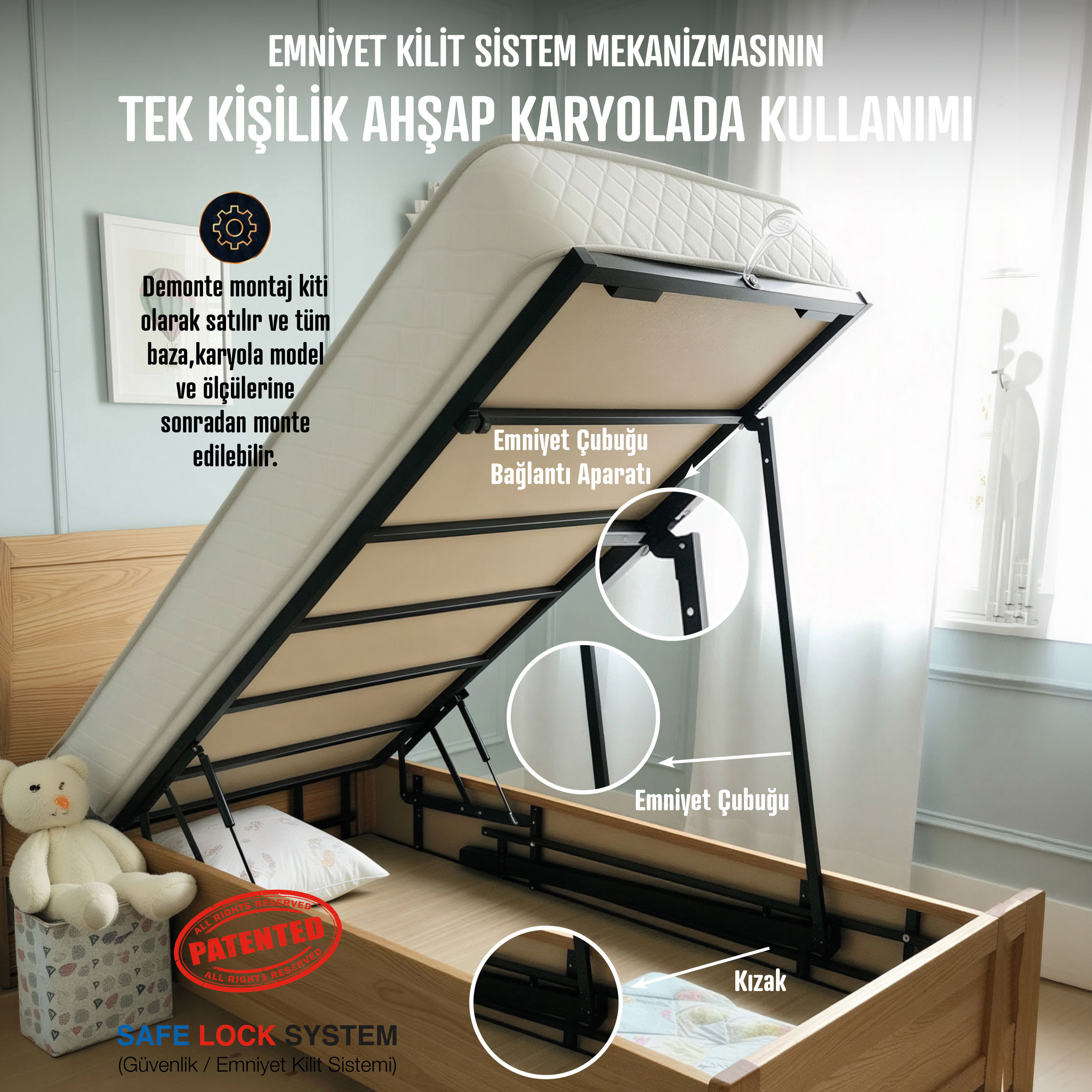 Tek Kişilik Baza Emniyet Kilit Sistemi Montaj Kiti – Patentli Güvenlik Mekanizması (2)