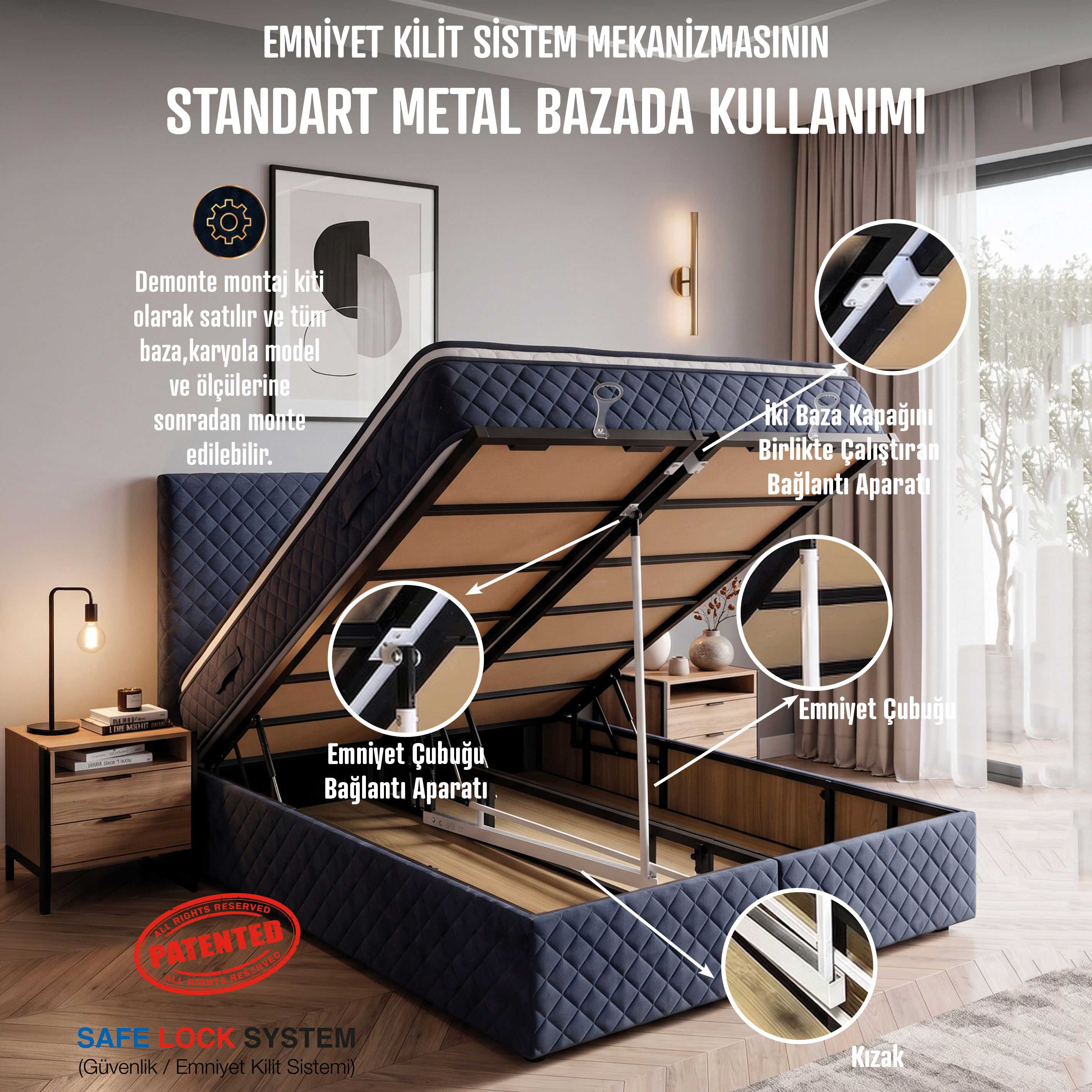 Çift Kişilik Baza Emniyet Kilit Sistemi Montaj Kiti – Patentli Güvenlik Mekanizması