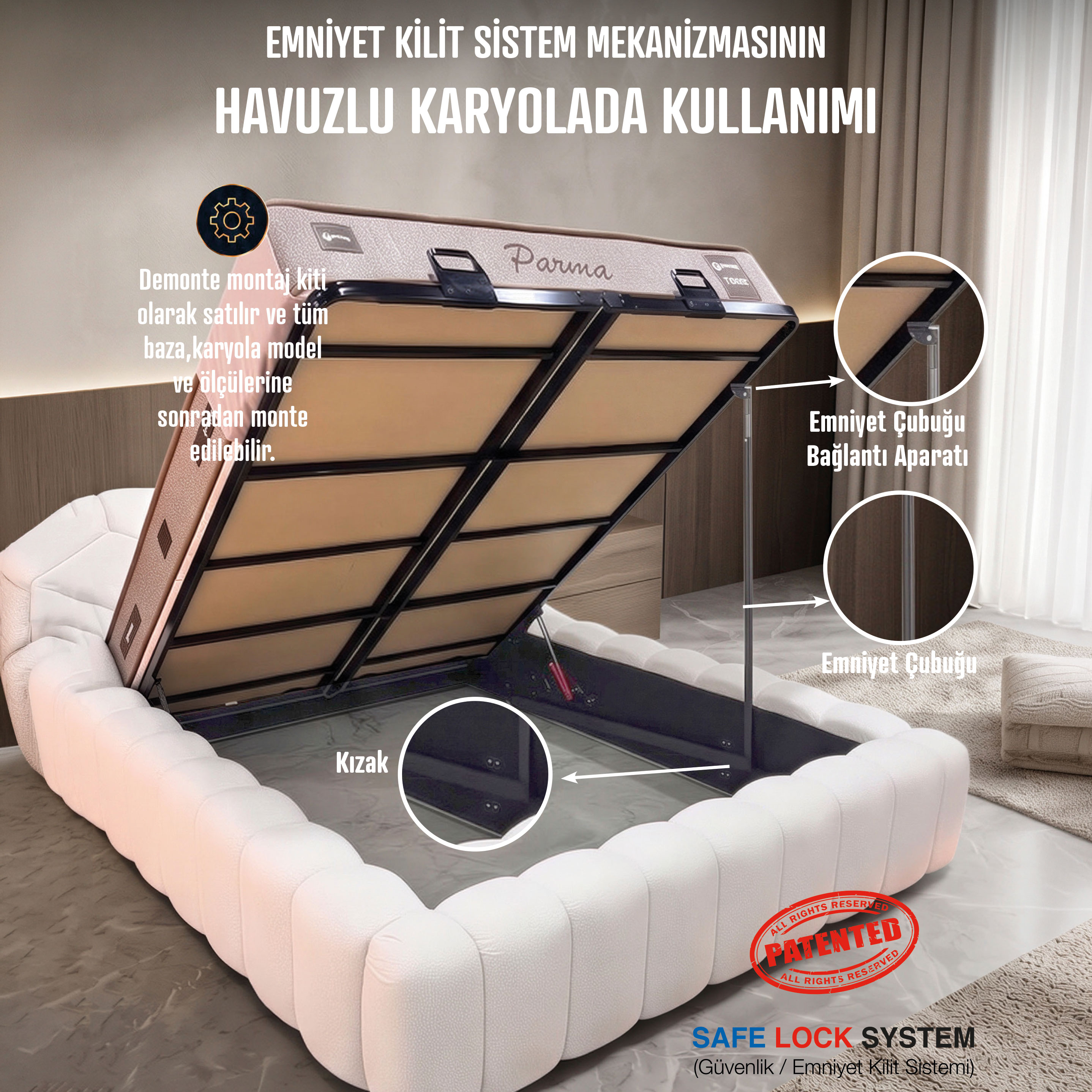 Çift Kişilik Baza Emniyet Kilit Sistemi Montaj Kiti – Patentli Güvenlik Mekanizması (7)